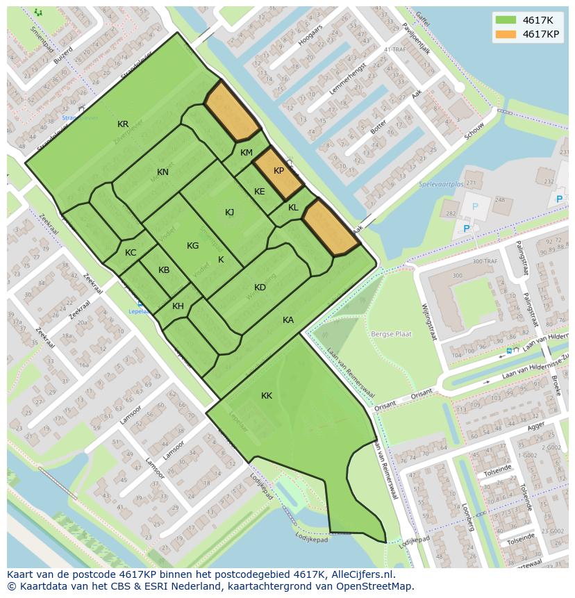 Afbeelding van het postcodegebied 4617 KP op de kaart.