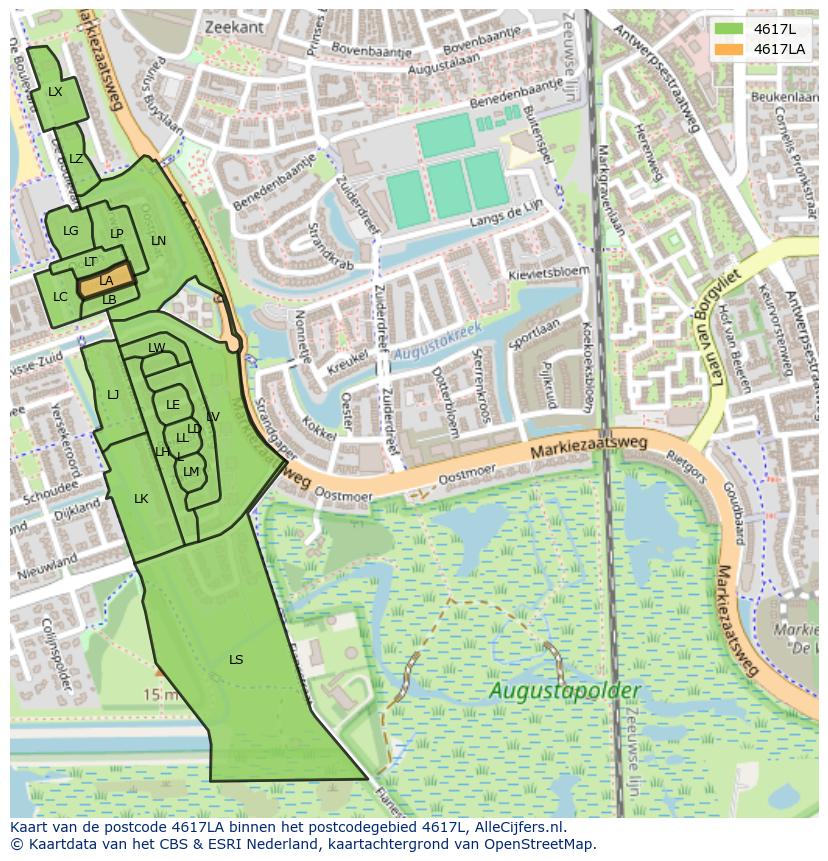Afbeelding van het postcodegebied 4617 LA op de kaart.