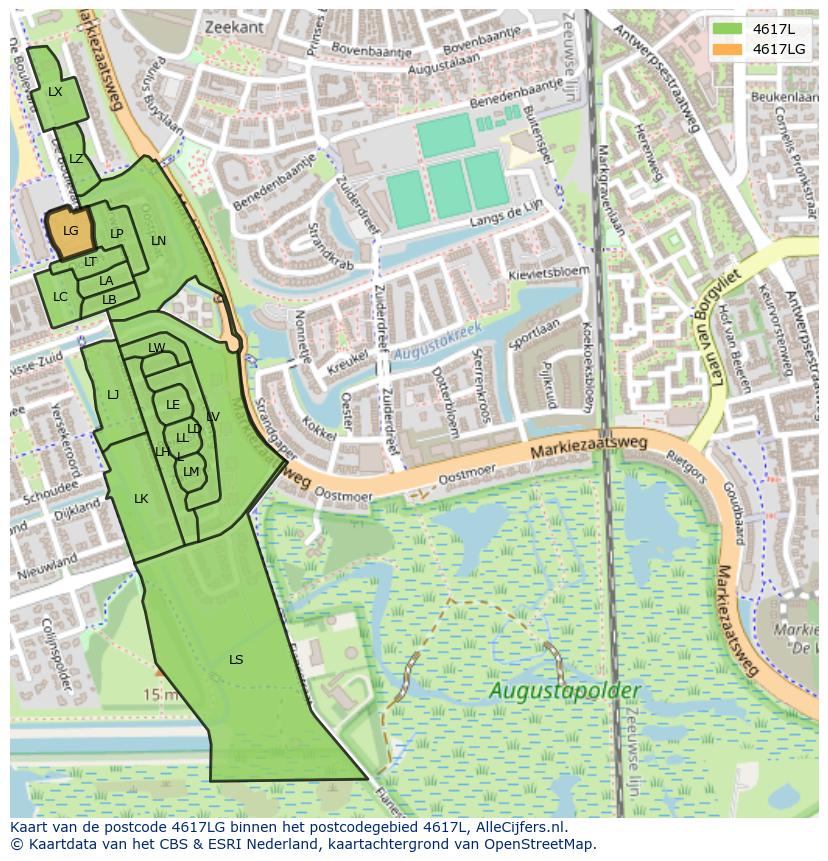 Afbeelding van het postcodegebied 4617 LG op de kaart.