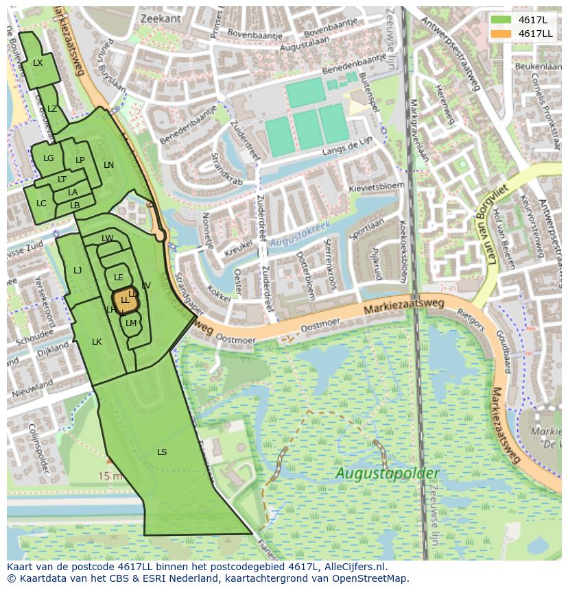 Afbeelding van het postcodegebied 4617 LL op de kaart.