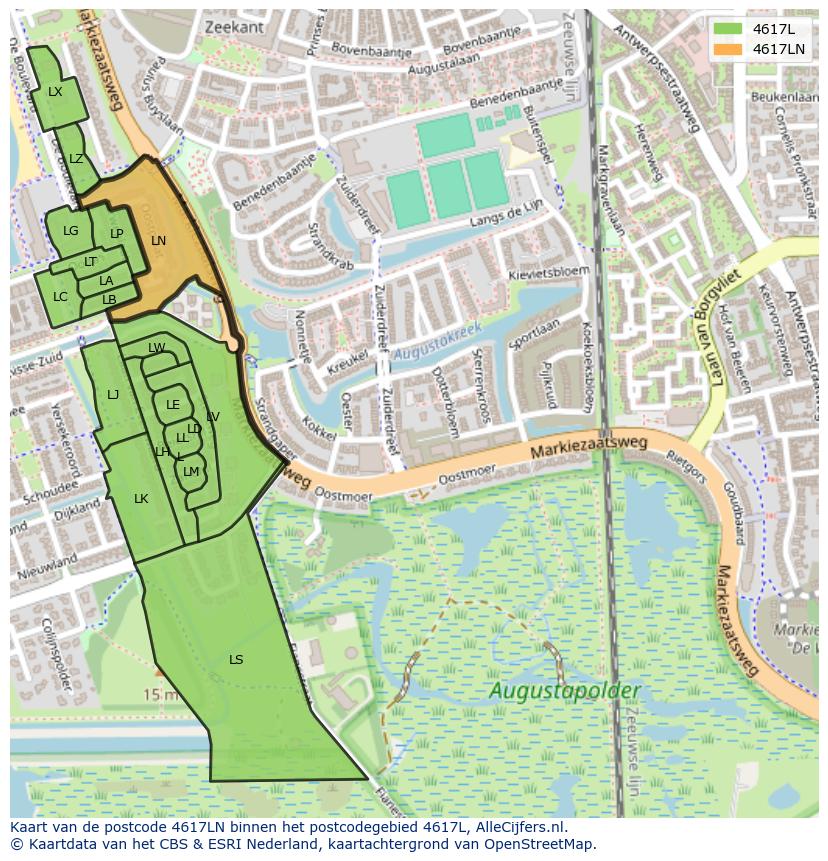 Afbeelding van het postcodegebied 4617 LN op de kaart.