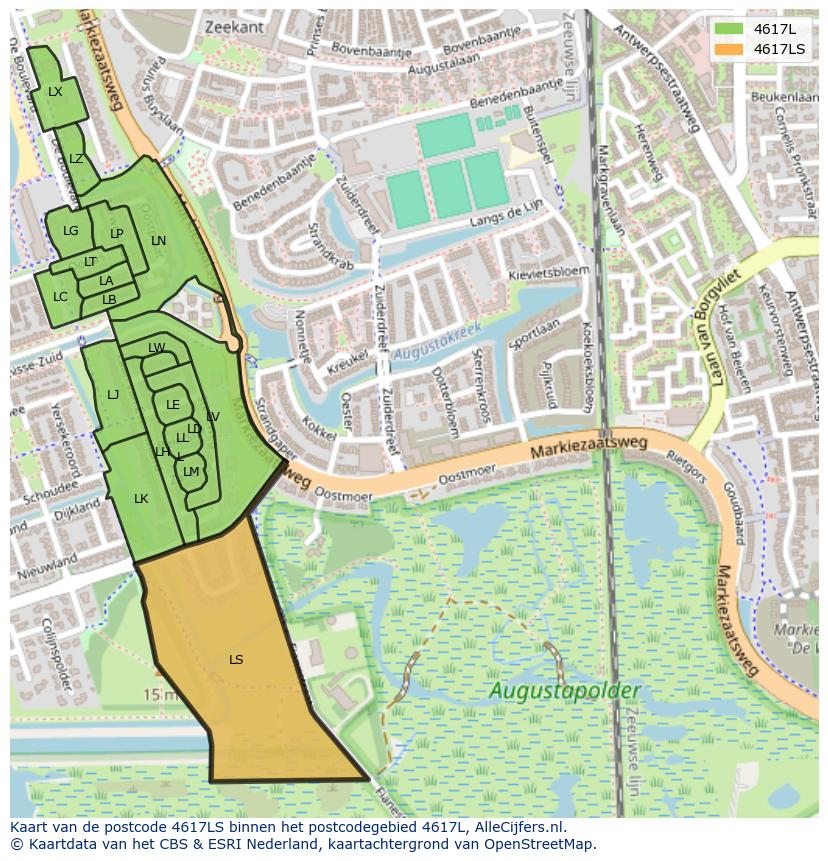 Afbeelding van het postcodegebied 4617 LS op de kaart.