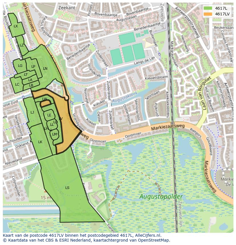 Afbeelding van het postcodegebied 4617 LV op de kaart.