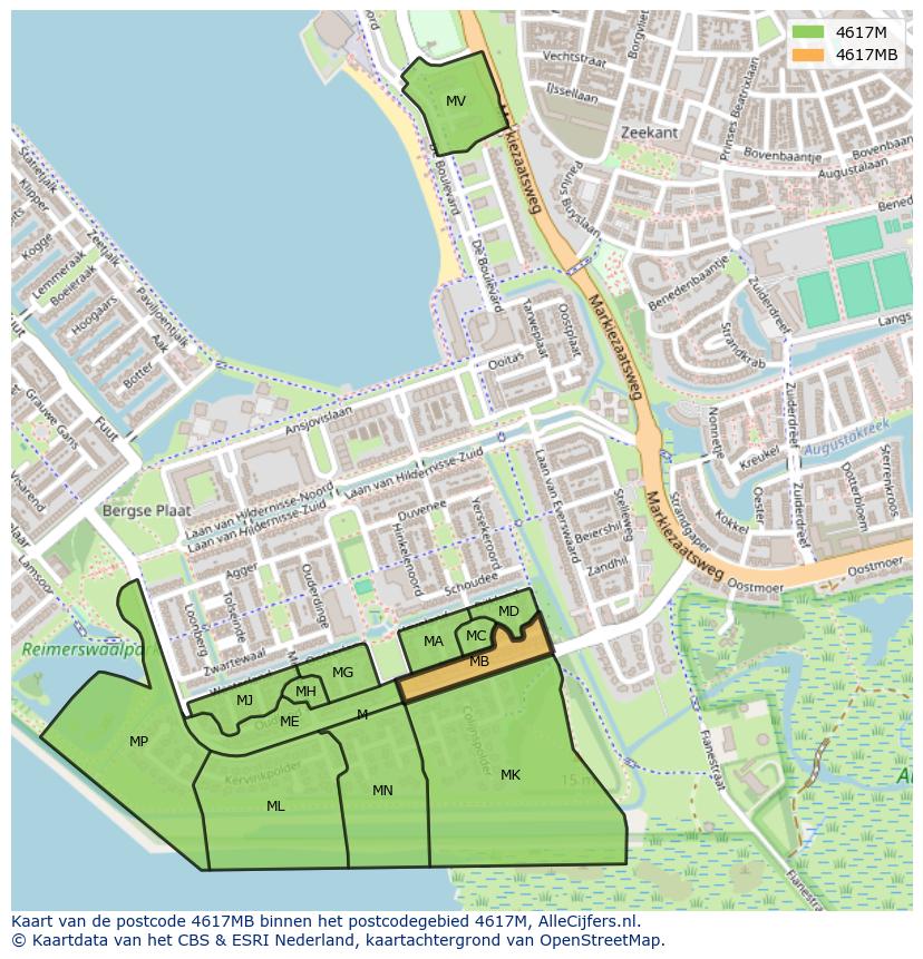 Afbeelding van het postcodegebied 4617 MB op de kaart.