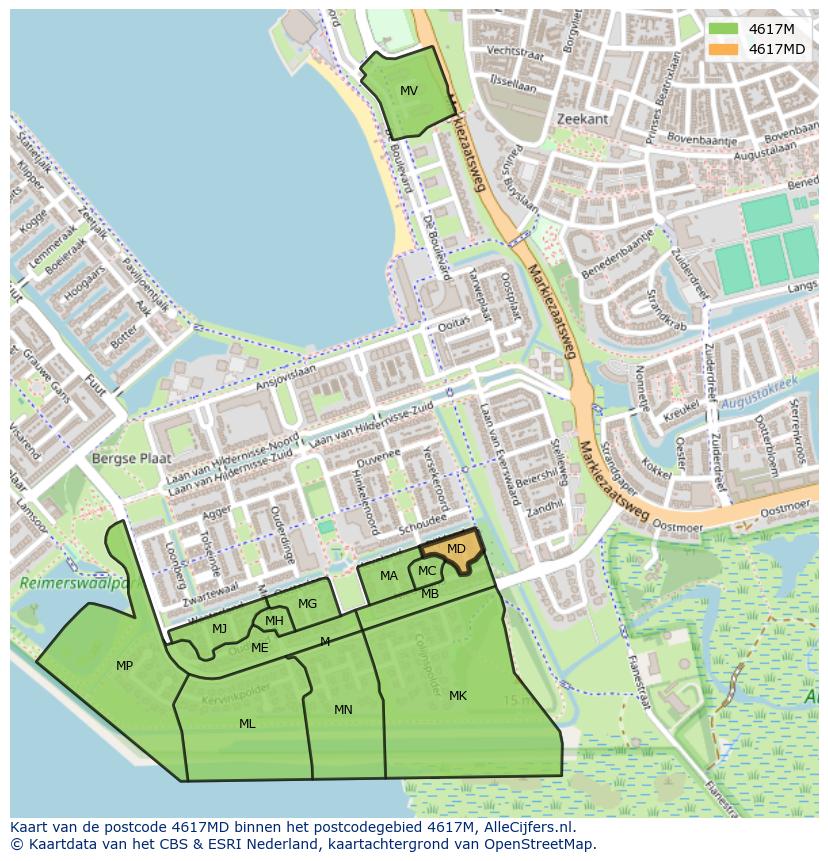 Afbeelding van het postcodegebied 4617 MD op de kaart.