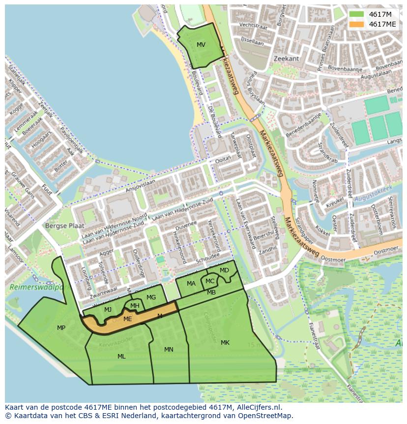 Afbeelding van het postcodegebied 4617 ME op de kaart.