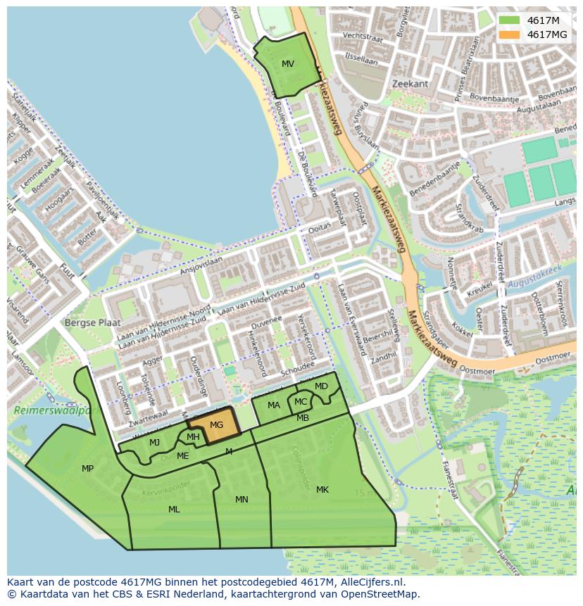 Afbeelding van het postcodegebied 4617 MG op de kaart.
