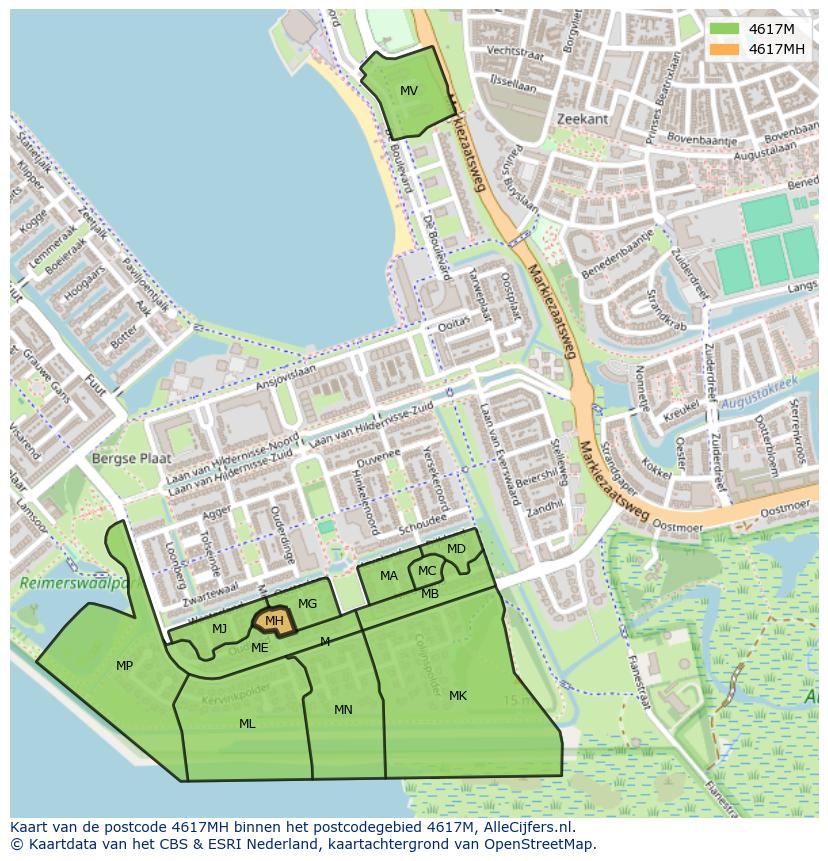 Afbeelding van het postcodegebied 4617 MH op de kaart.