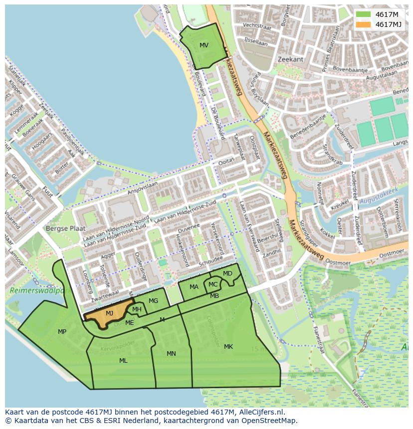 Afbeelding van het postcodegebied 4617 MJ op de kaart.