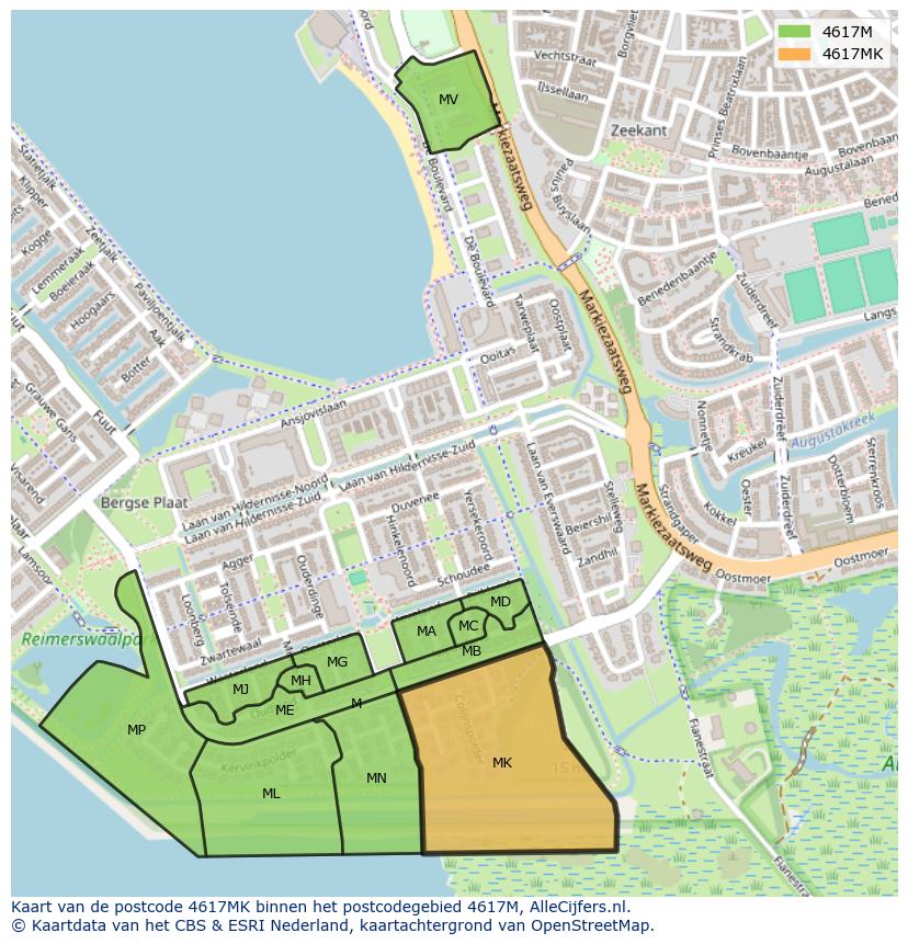 Afbeelding van het postcodegebied 4617 MK op de kaart.
