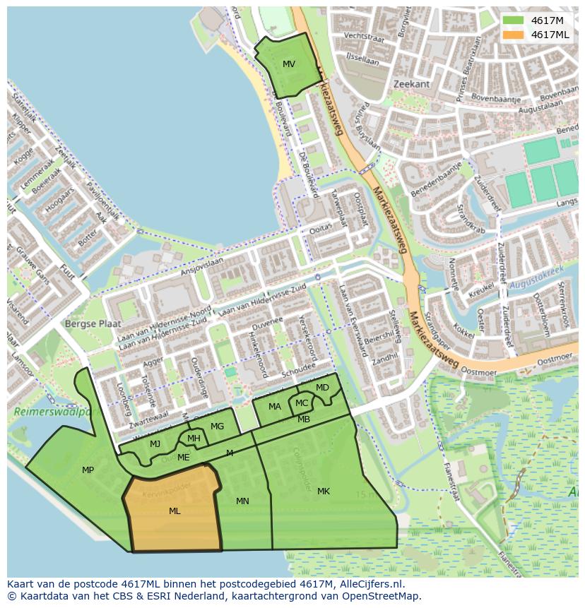 Afbeelding van het postcodegebied 4617 ML op de kaart.