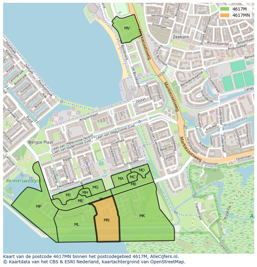 Afbeelding van het postcodegebied 4617 MN op de kaart.