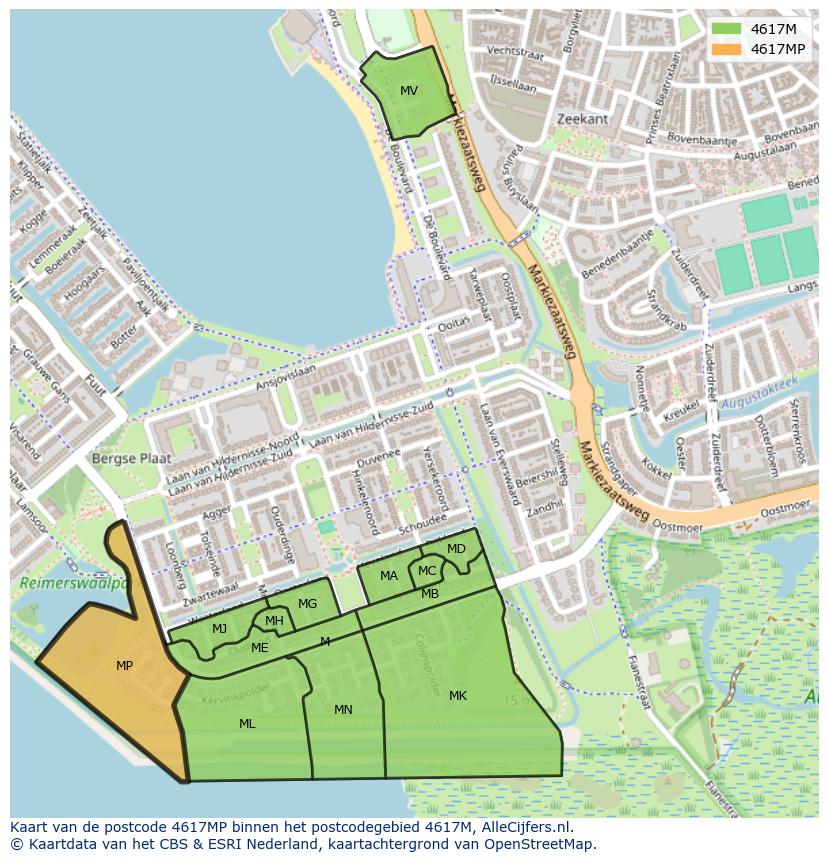 Afbeelding van het postcodegebied 4617 MP op de kaart.