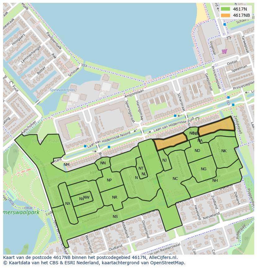 Afbeelding van het postcodegebied 4617 NB op de kaart.