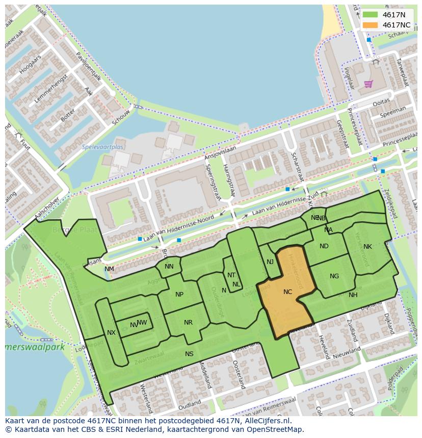 Afbeelding van het postcodegebied 4617 NC op de kaart.