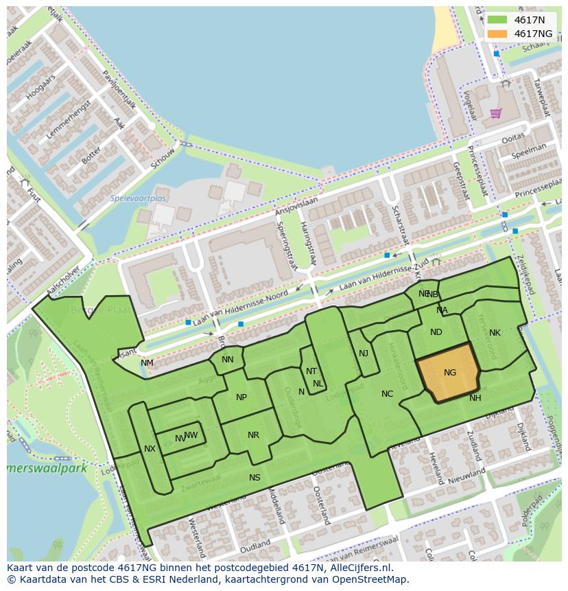 Afbeelding van het postcodegebied 4617 NG op de kaart.