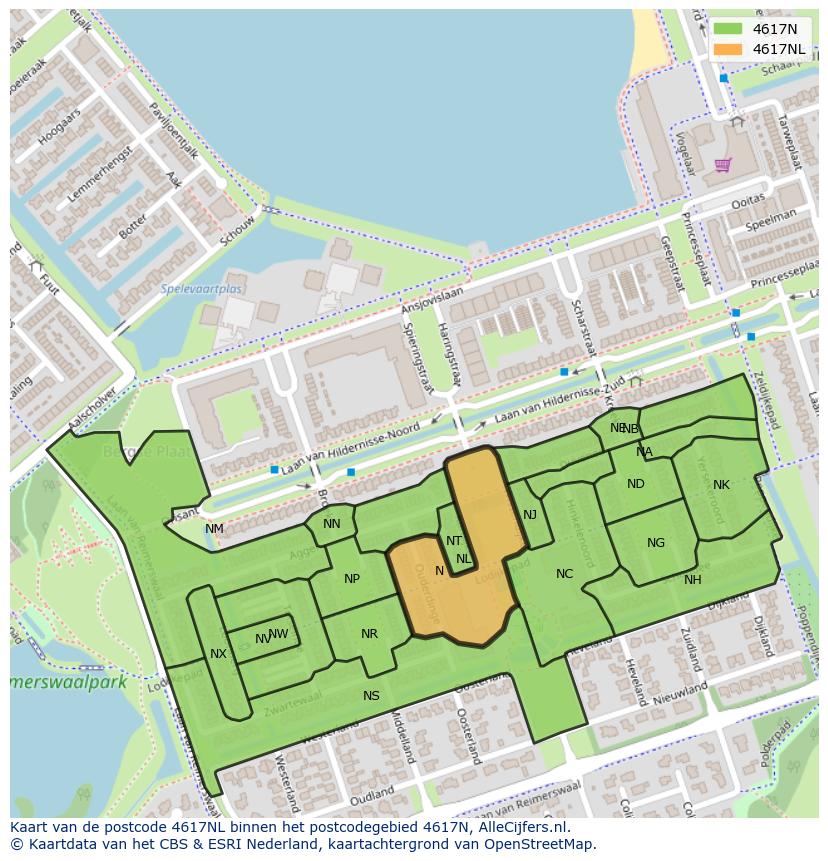 Afbeelding van het postcodegebied 4617 NL op de kaart.
