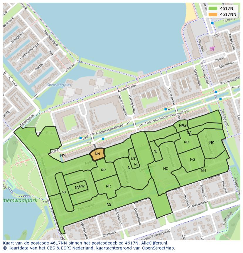 Afbeelding van het postcodegebied 4617 NN op de kaart.