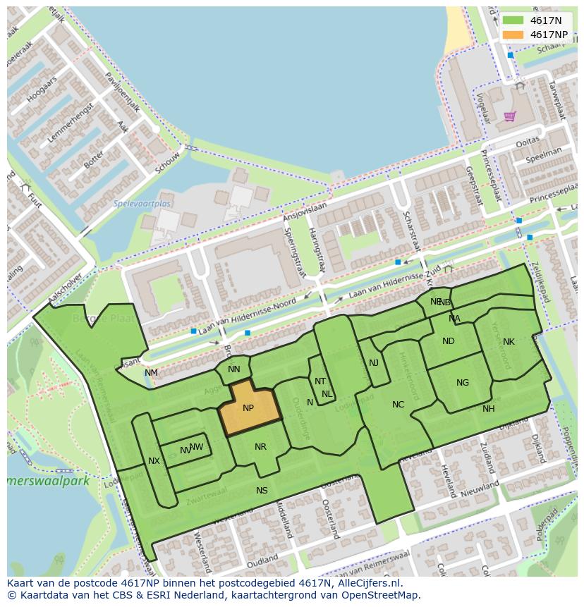 Afbeelding van het postcodegebied 4617 NP op de kaart.
