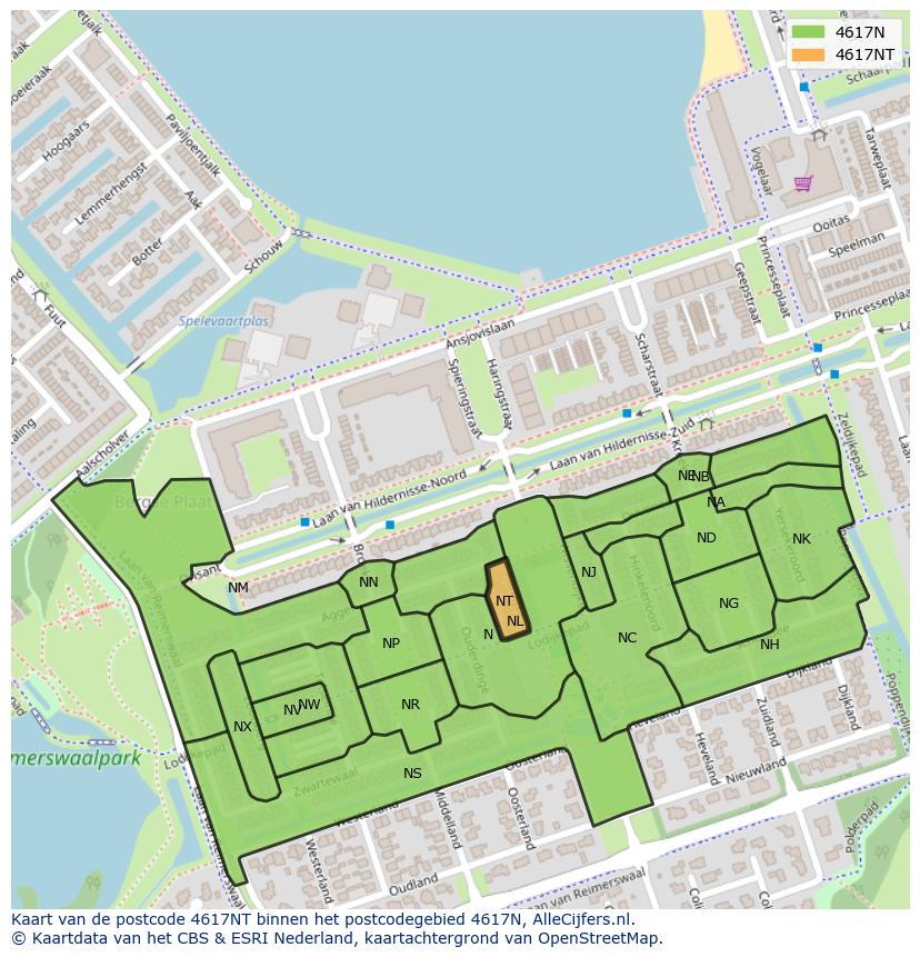 Afbeelding van het postcodegebied 4617 NT op de kaart.