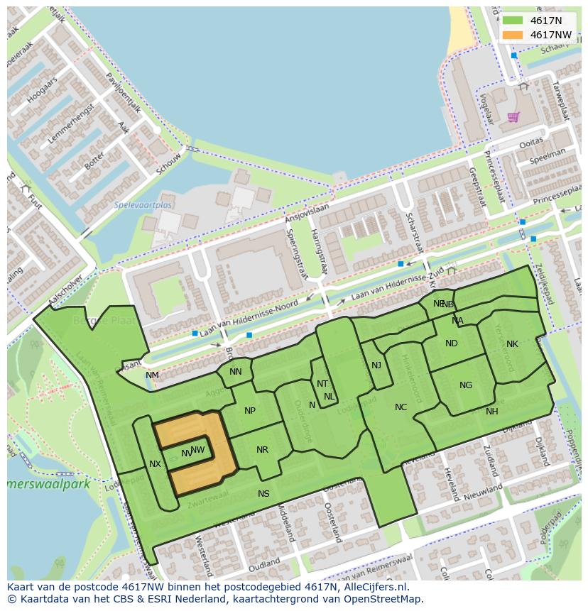 Afbeelding van het postcodegebied 4617 NW op de kaart.