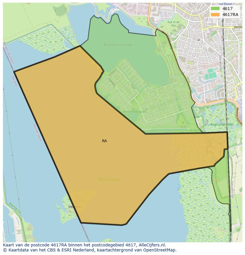 Afbeelding van het postcodegebied 4617 RA op de kaart.