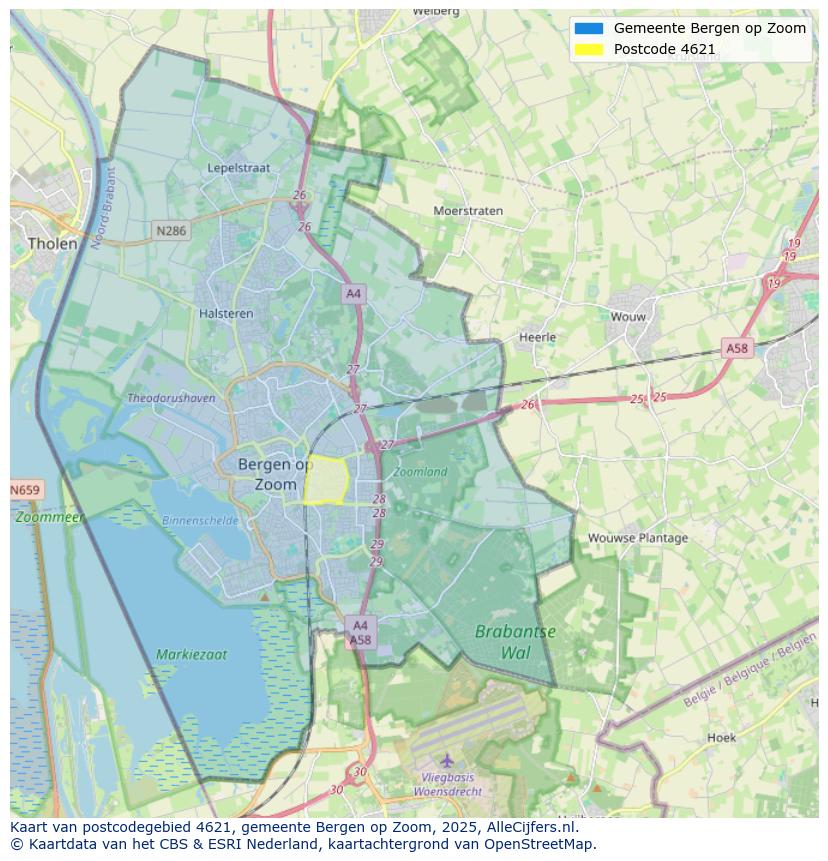 Afbeelding van het postcodegebied 4621 op de kaart.