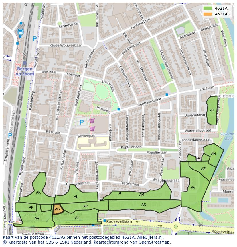 Afbeelding van het postcodegebied 4621 AG op de kaart.