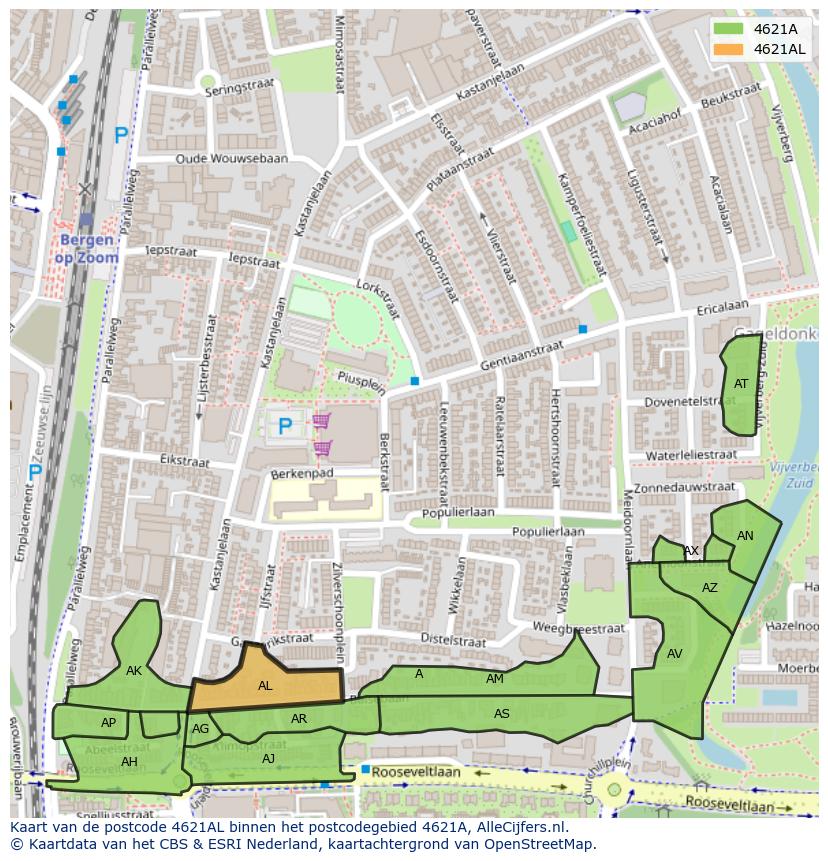Afbeelding van het postcodegebied 4621 AL op de kaart.