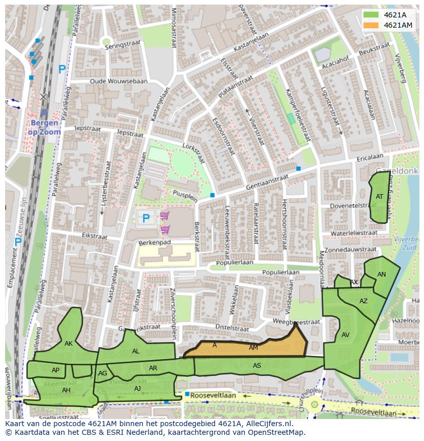 Afbeelding van het postcodegebied 4621 AM op de kaart.