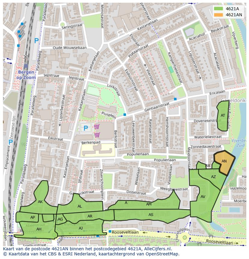 Afbeelding van het postcodegebied 4621 AN op de kaart.