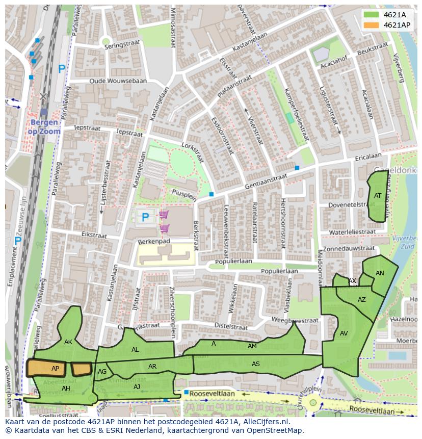 Afbeelding van het postcodegebied 4621 AP op de kaart.
