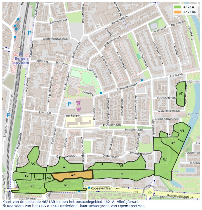 Afbeelding van het postcodegebied 4621 AR op de kaart.