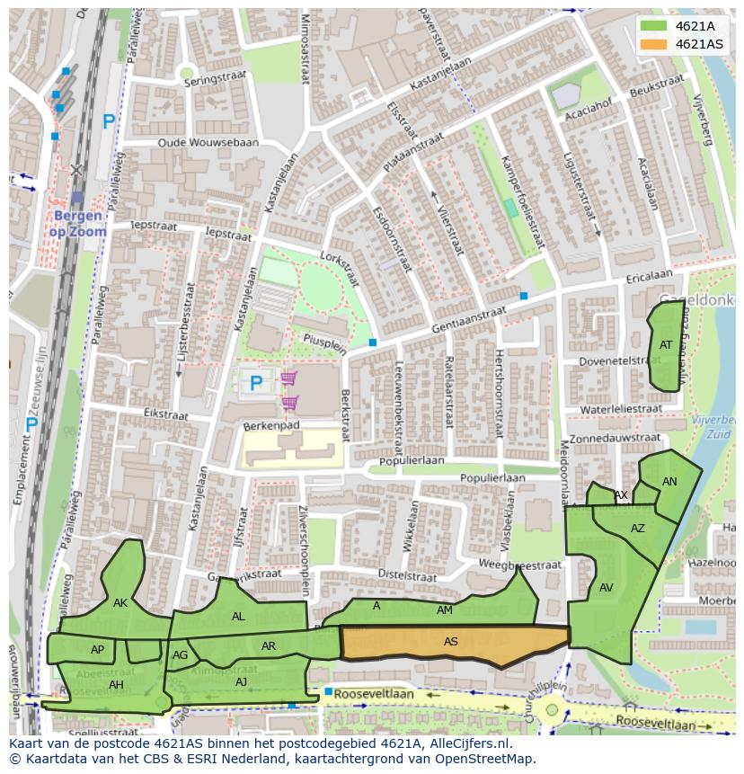 Afbeelding van het postcodegebied 4621 AS op de kaart.
