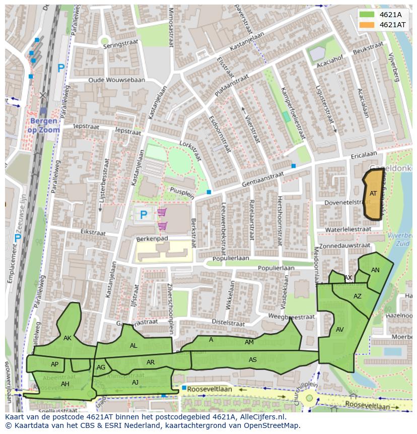 Afbeelding van het postcodegebied 4621 AT op de kaart.