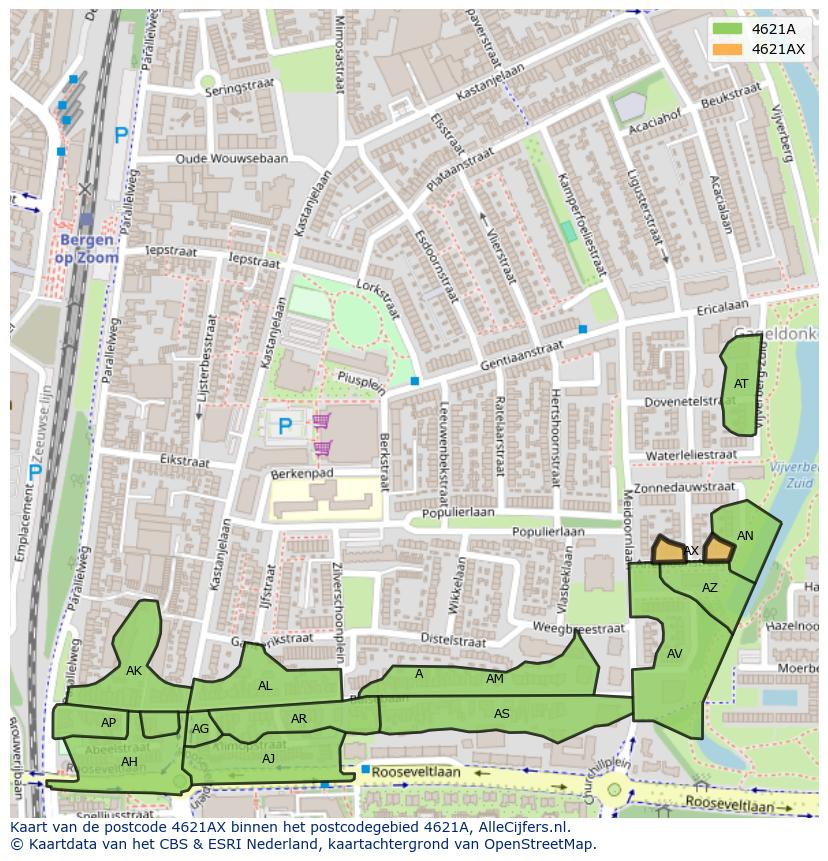 Afbeelding van het postcodegebied 4621 AX op de kaart.
