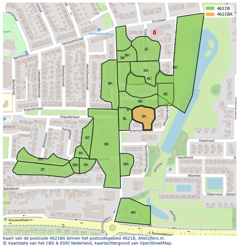 Afbeelding van het postcodegebied 4621 BA op de kaart.