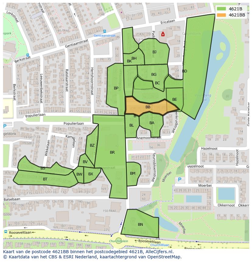 Afbeelding van het postcodegebied 4621 BB op de kaart.