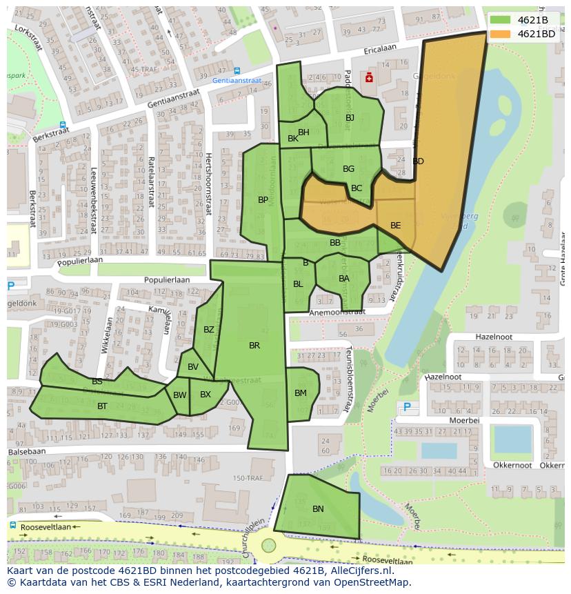 Afbeelding van het postcodegebied 4621 BD op de kaart.