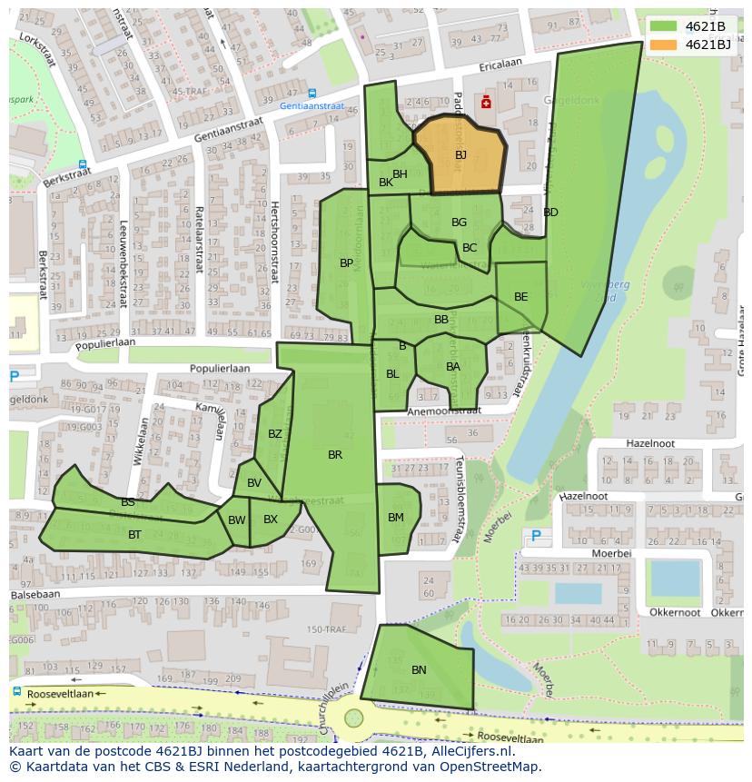 Afbeelding van het postcodegebied 4621 BJ op de kaart.