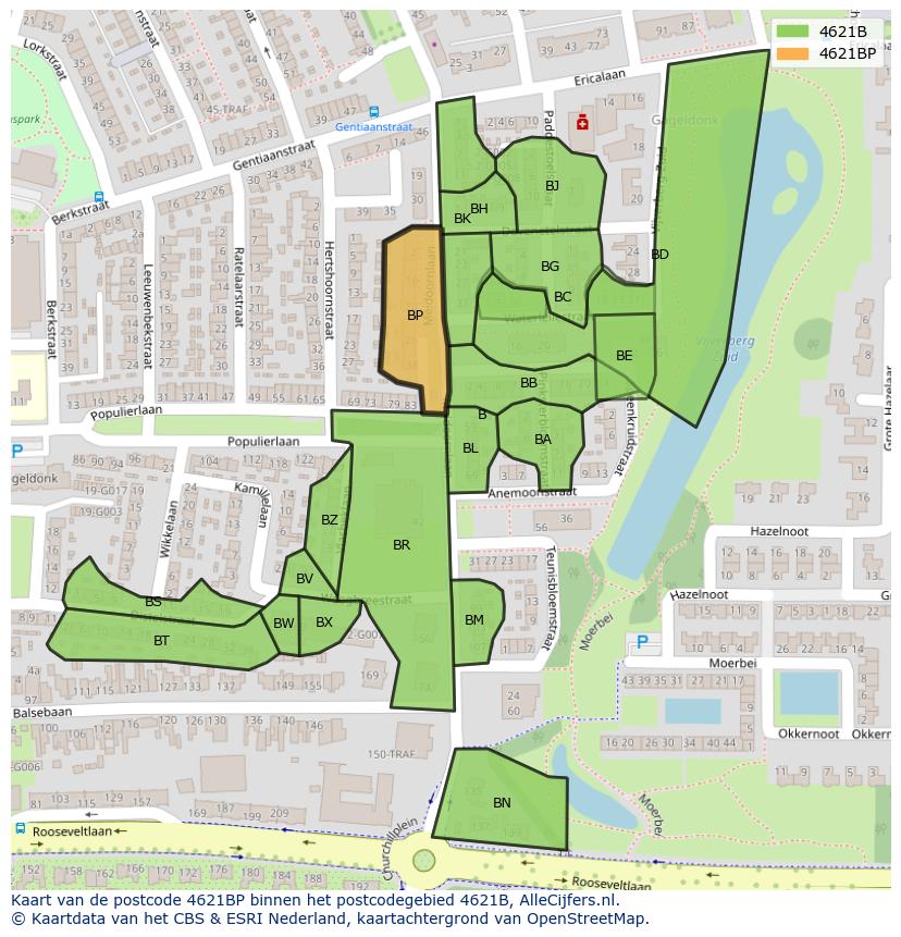 Afbeelding van het postcodegebied 4621 BP op de kaart.
