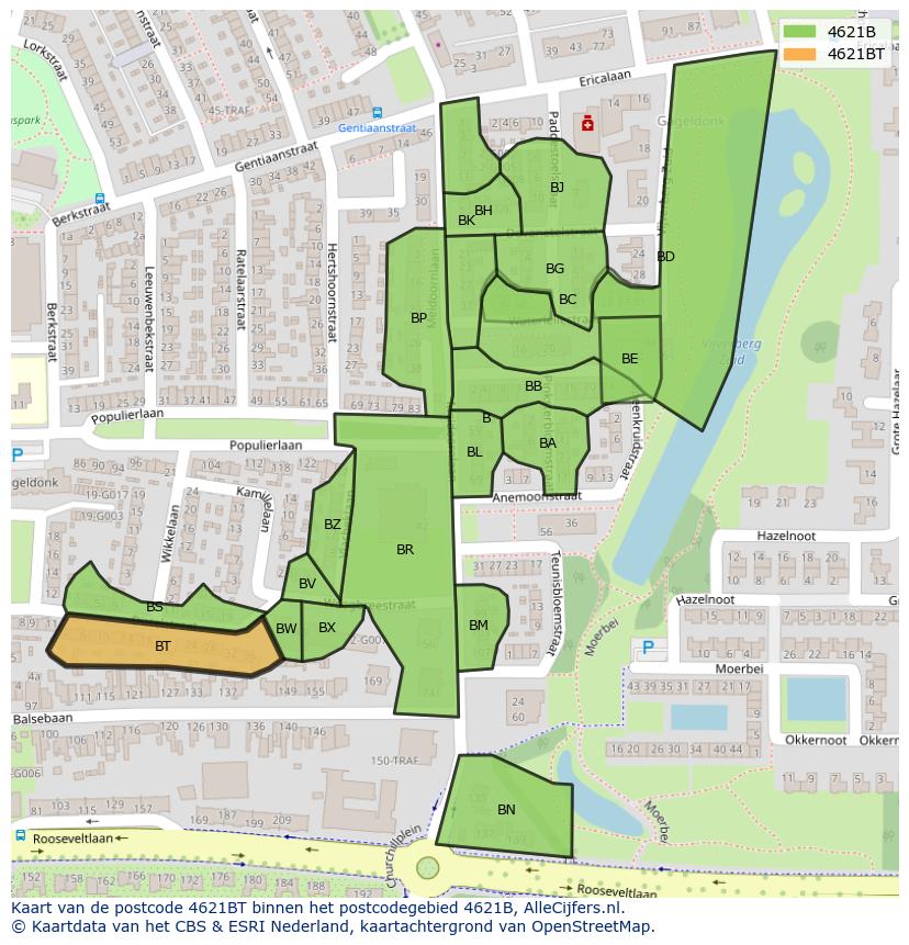 Afbeelding van het postcodegebied 4621 BT op de kaart.
