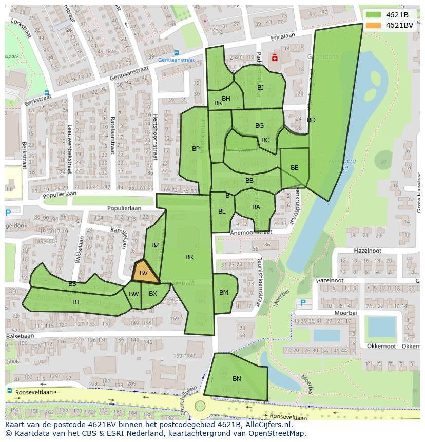 Afbeelding van het postcodegebied 4621 BV op de kaart.