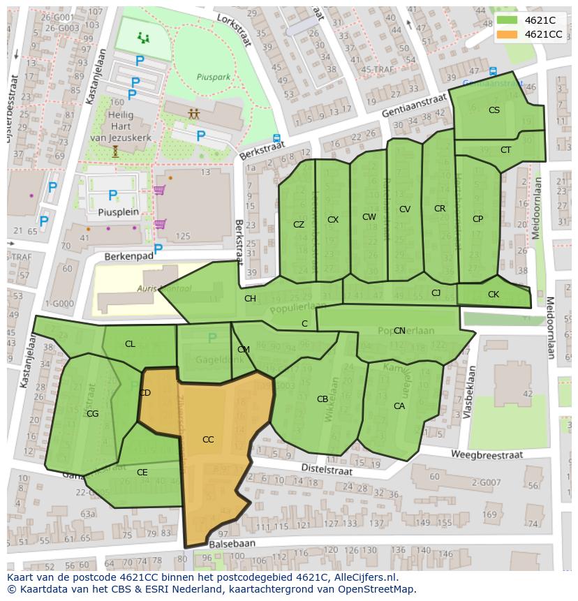 Afbeelding van het postcodegebied 4621 CC op de kaart.
