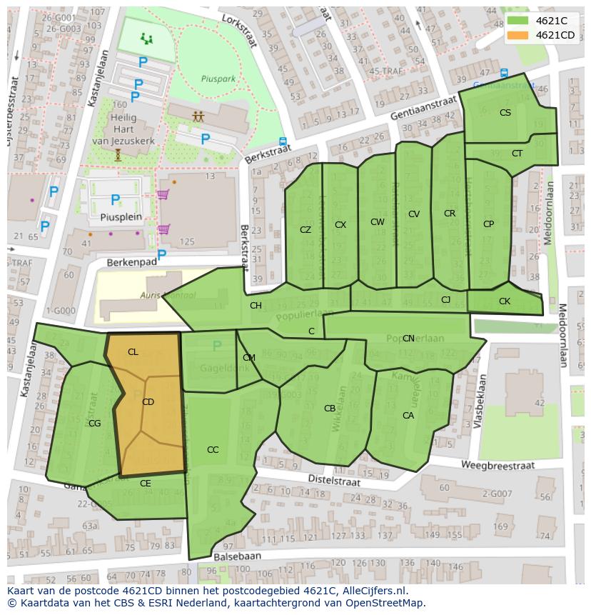 Afbeelding van het postcodegebied 4621 CD op de kaart.