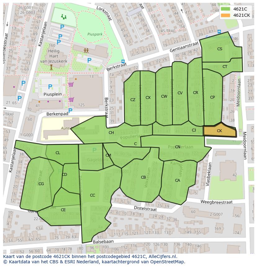 Afbeelding van het postcodegebied 4621 CK op de kaart.