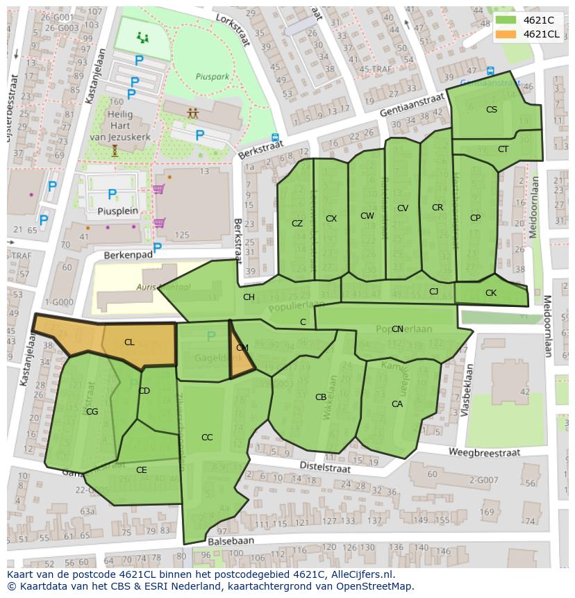 Afbeelding van het postcodegebied 4621 CL op de kaart.