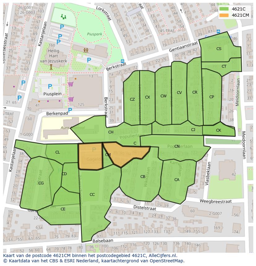 Afbeelding van het postcodegebied 4621 CM op de kaart.