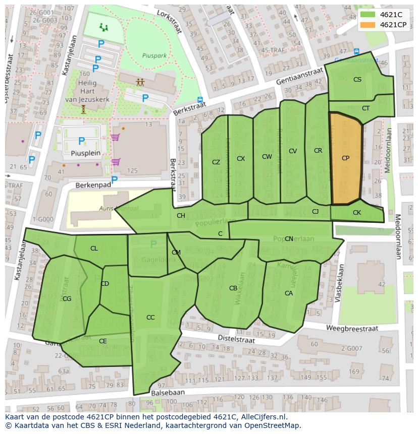 Afbeelding van het postcodegebied 4621 CP op de kaart.