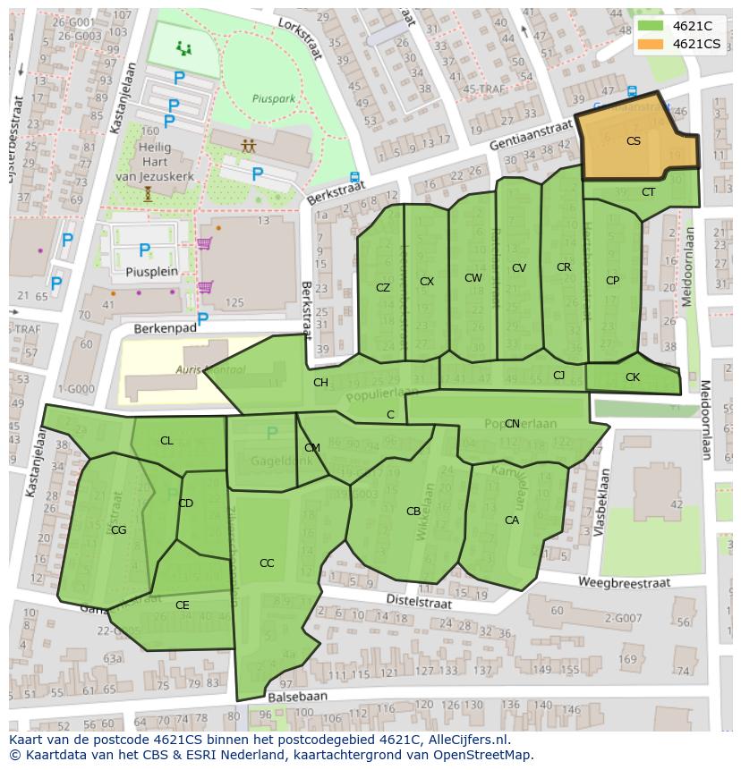 Afbeelding van het postcodegebied 4621 CS op de kaart.